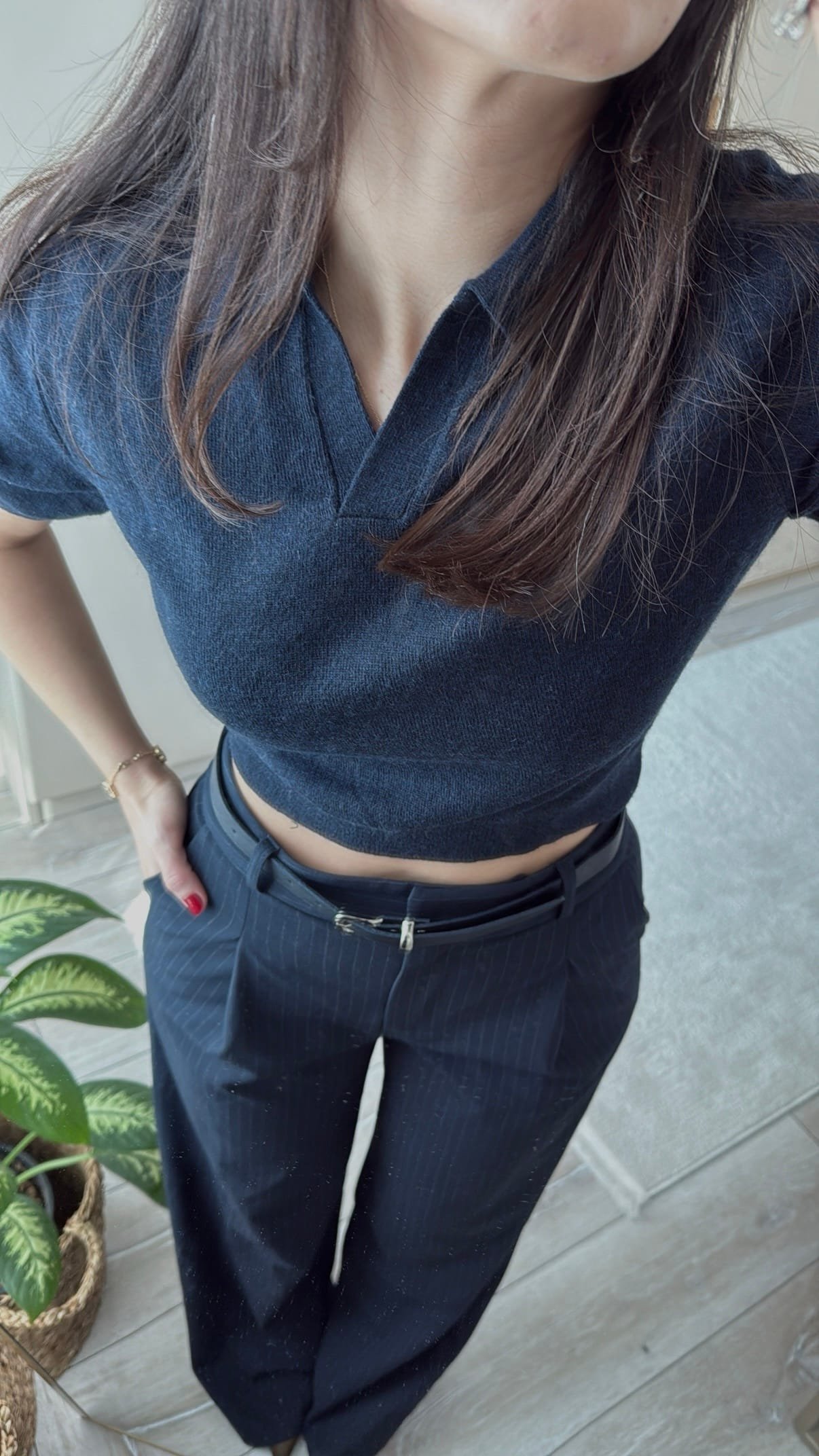 Çizgili Yüksek Bel Kumaş Pantolon